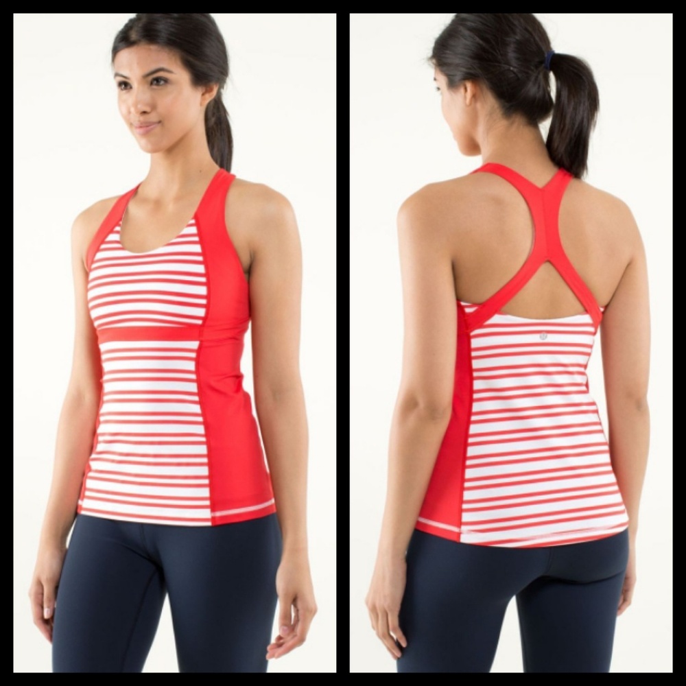 Lululemon fast track tank twin stripe love red